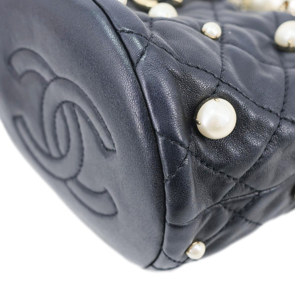 Chanel About Pearls Mini Quilted Lambskin Leather Drawstring Bucket Crossbody Bag Black