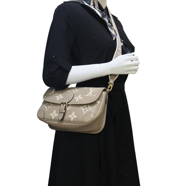 LOUIS VUITTON Diane Monogram Giant Empreinte Leather Crossbody Bag Tourterelle Creme