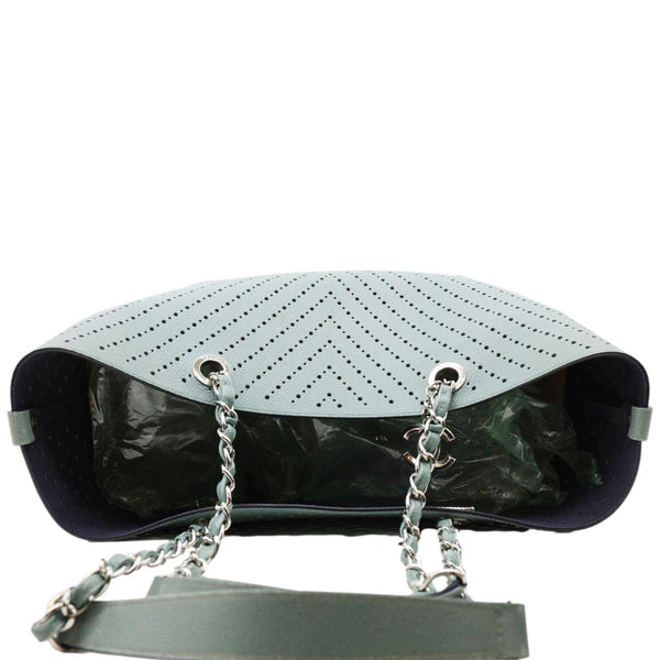 CHANEL Perforated Grained Calfskin Leather Shopping Tote Bag Green