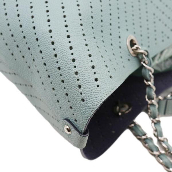 CHANEL Perforated Grained Calfskin Leather Shopping Tote Bag Green
