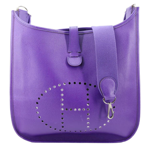 HERMES Evelyne PM Epsom Leather Crossbody Bag Purple