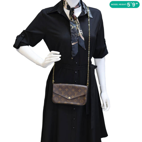 LOUIS VUITTON Felicie Pochette Monogram Canvas Crossbody Bag Brown