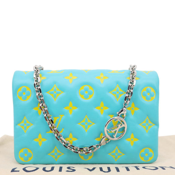 LOUIS VUITTON Coussin Pochette Monogram Embossed Leather Crossbody Bag Ice Blue