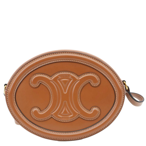 CELINE Triomphe Oval Calfskin Cuir Shoulder Bag Tan