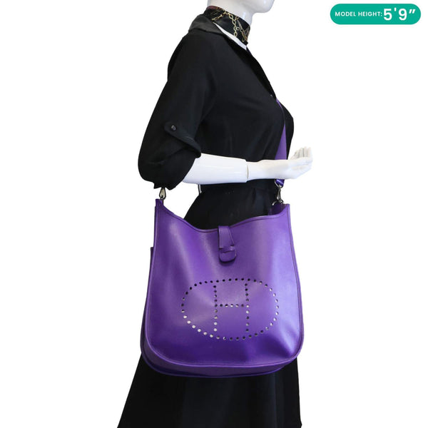 HERMES Evelyne PM Epsom Leather Crossbody Bag Purple