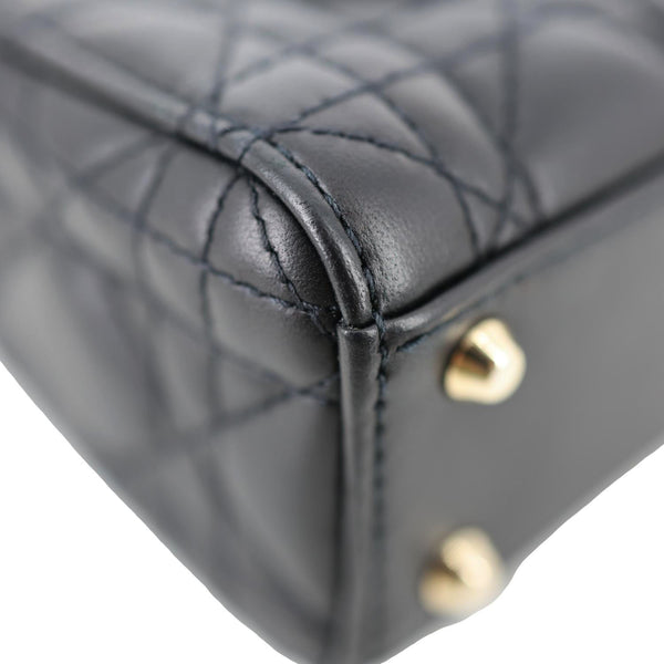 CHRISTIAN DIOR Lady Dior Mini Cannage Lambskin Leather Tote Shoulder Bag Black