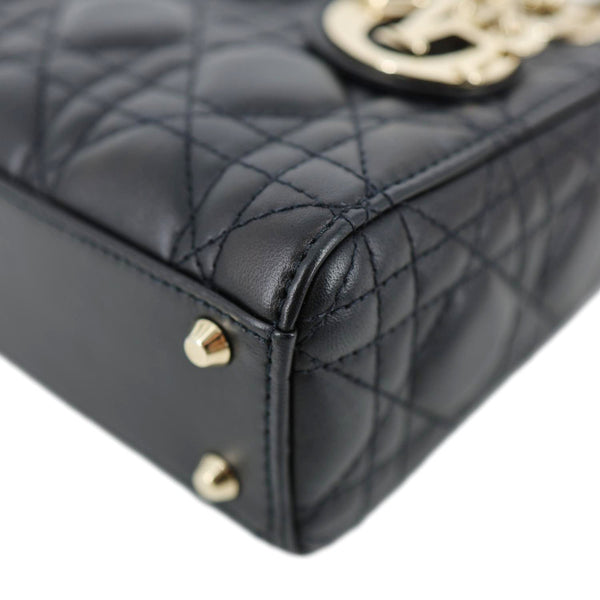 CHRISTIAN DIOR Lady Dior Mini Cannage Lambskin Leather Tote Shoulder Bag Black