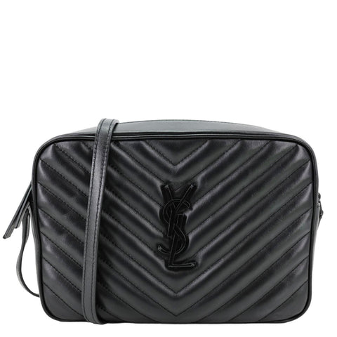 YVES SAINT LAURENT Lou Camera Chevron Leather Crossbody Bag Black