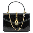 GUCCI Sylvie 1969 Mini Patent Leather Top Handle Crossbody Bag Black 589479