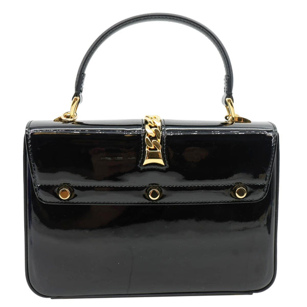 GUCCI Sylvie 1969 Mini Patent Leather Top Handle Crossbody Bag Black 589479