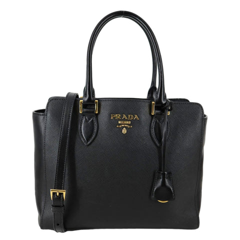 PRADA Lux Saffiano Calfskin Leather Tote Shoulder Bag Black