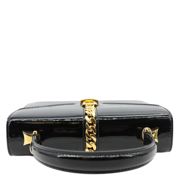 GUCCI Sylvie 1969 Mini Patent Leather Top Handle Crossbody Bag Black 589479