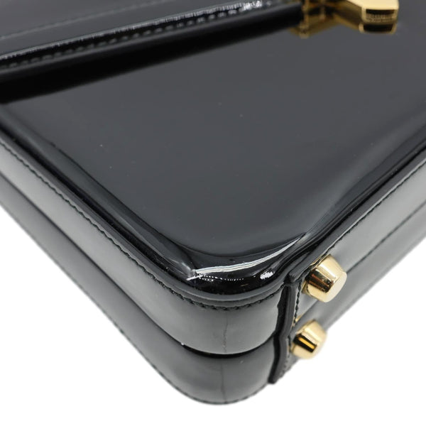 GUCCI Sylvie 1969 Mini Patent Leather Top Handle Crossbody Bag Black 589479
