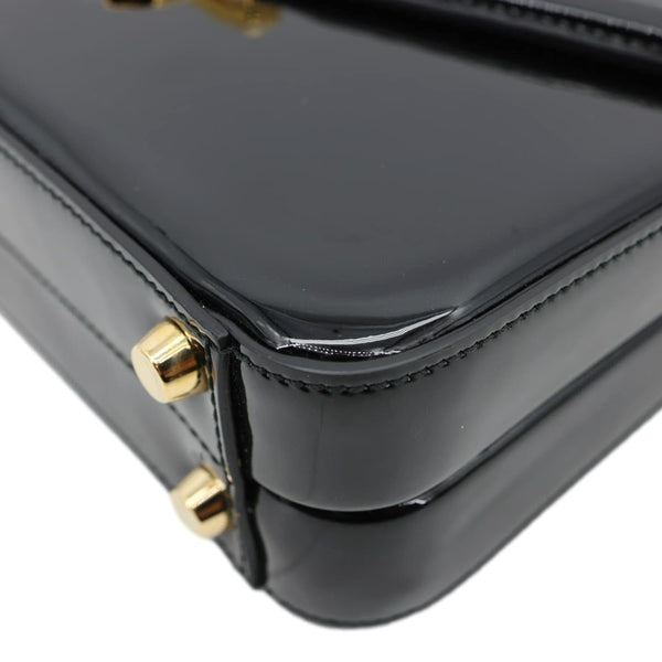 GUCCI Sylvie 1969 Mini Patent Leather Top Handle Crossbody Bag Black 589479