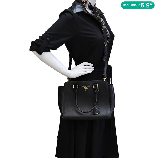 PRADA Lux Saffiano Calfskin Leather Tote Shoulder Bag Black