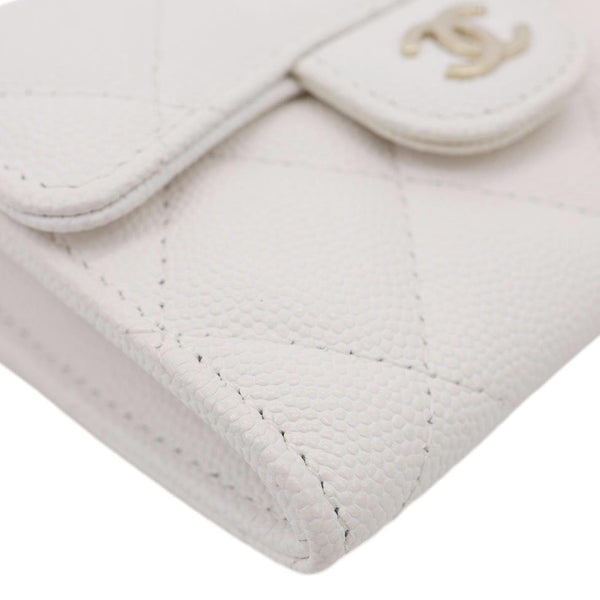 CHANEL Classic Flap Small Caviar Quilted Leather Chain Wallet  White