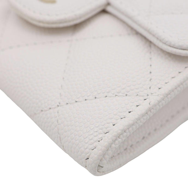 CHANEL Classic Flap Small Caviar Quilted Leather Chain Wallet  White