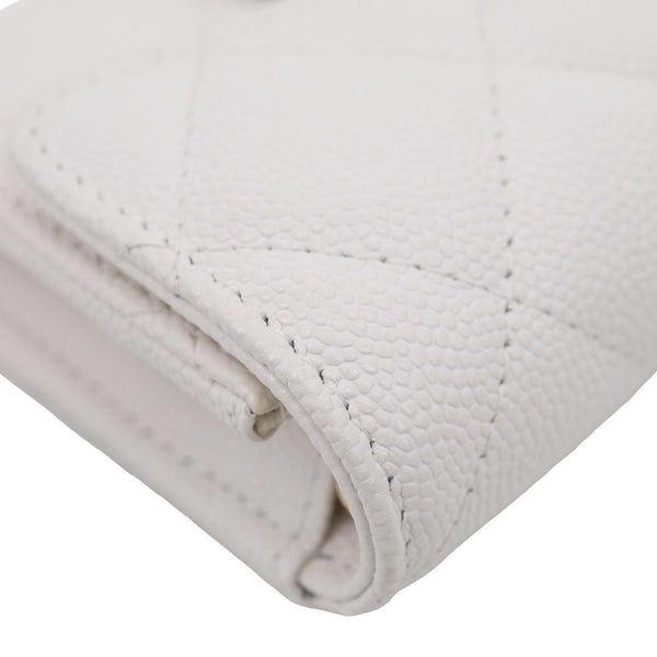 CHANEL Classic Flap Small Caviar Quilted Leather Chain Wallet  White