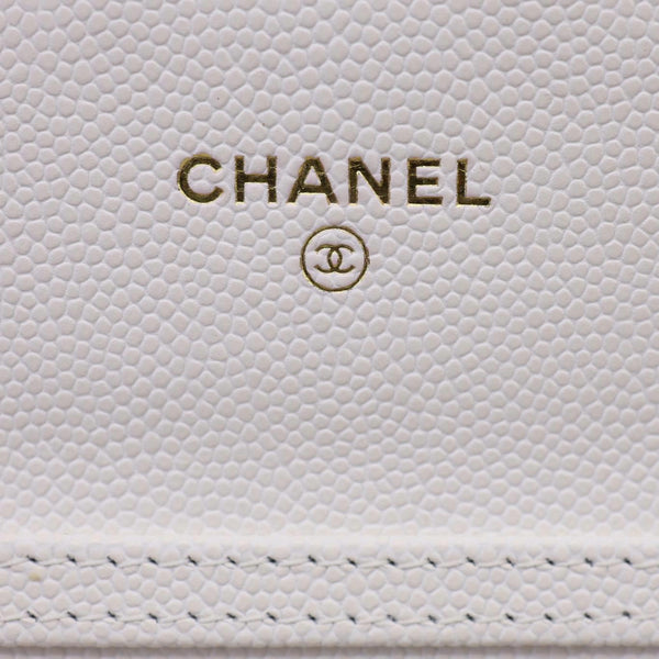 CHANEL Classic Flap Small Caviar Quilted Leather Chain Wallet  White