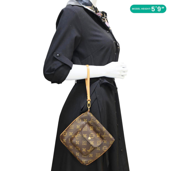 LOUIS VUITTON Partition Monogram Canvas Wristlet Clutch Bag Brown