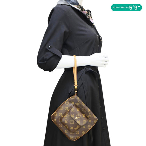 LOUIS VUITTON Partition Monogram Canvas Wristlet Clutch Bag Brown