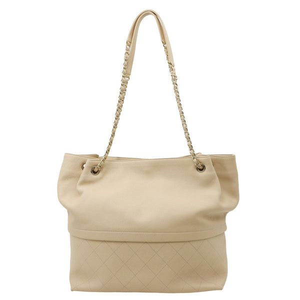 CHANEL Zip Carry Crumpled Grained Calfskin leather Shopping Tote Bag Beige
