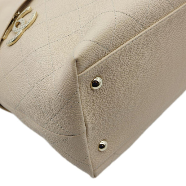 CHANEL Zip Carry Crumpled Grained Calfskin leather Shopping Tote Bag Beige