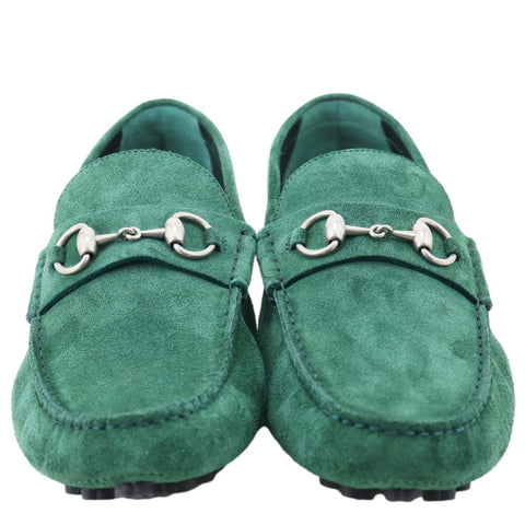 GUCCI Horsebit Driver Suede Men's Loafers Green 765859 Size 9