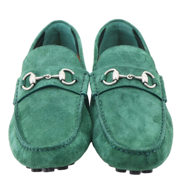 GUCCI Horsebit Driver Suede Men's Loafers Green 765859 Size 9