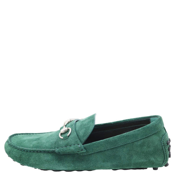 GUCCI Horsebit Driver Suede Men's Loafers Green 765859 Size 9