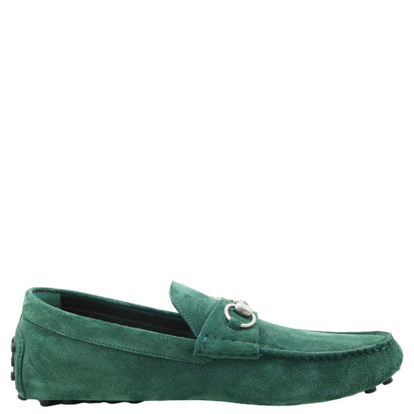 GUCCI Horsebit Driver Suede Men's Loafers Green 765859 Size 9