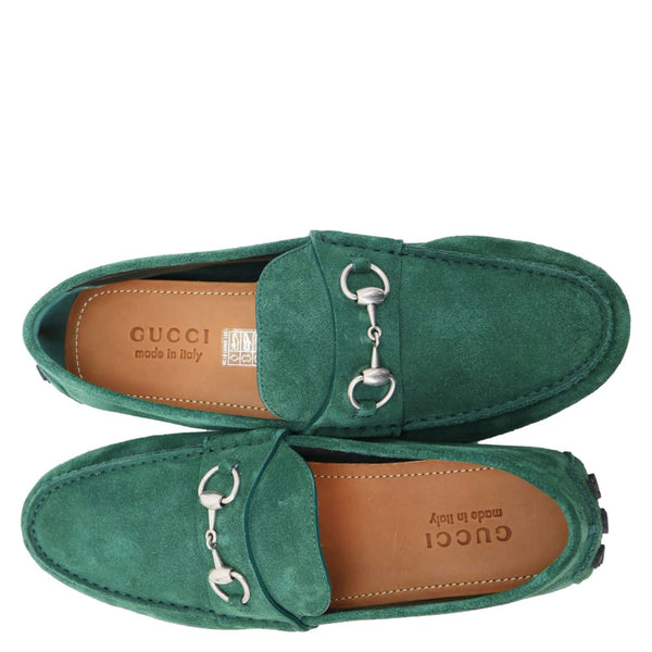 GUCCI Horsebit Driver Suede Men's Loafers Green 765859 Size 9