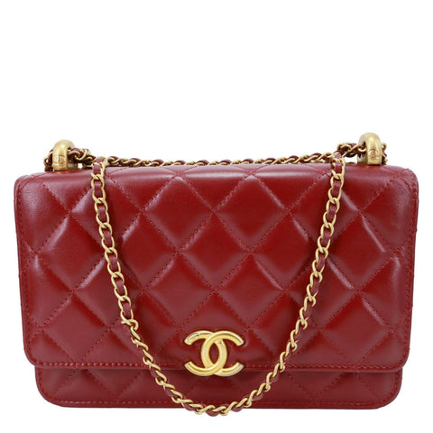 CHANEL Perfect Fit Quilted Calfskin Leather Wallet On Chain Burgundy