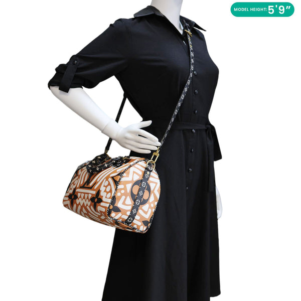 LOUIS VUITTON Speedy Bandouliere Giant Crafty Monogram Canvas Crossbody Bag Caramel