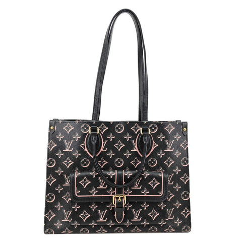 LOUIS VUITTON Onthego MM Fall for You Neo Monogram Printed Canvas Tote Bag Black