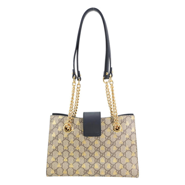 GUCCI Padlock Small GG Supreme Bees Canvas Tote Bag Beige 498156