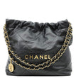 CHANEL 22 Small Shiny Calfskin Leather Chain Crossbody Bag Black