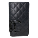 CHANEL Cambon Yen Leather Long Bifold Wallet Black