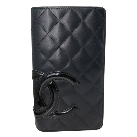 CHANEL Cambon Yen Leather Long Bifold Wallet Black