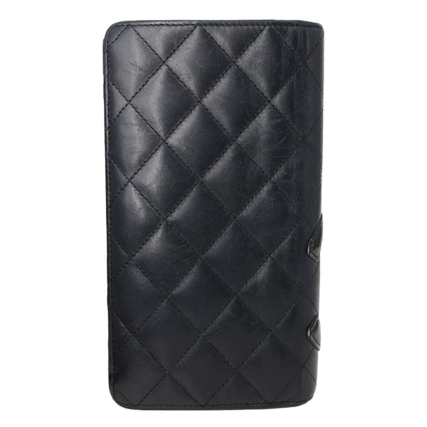 CHANEL Cambon Yen Leather Long Bifold Wallet Black