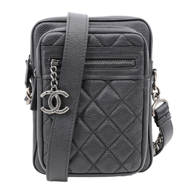 CHANEL Casual Rock Quilted Goatskin Leather Camera Crossbody Bag Black