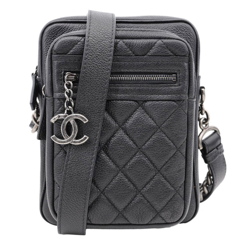 CHANEL Casual Rock Quilted Goatskin Leather Camera Crossbody Bag Black