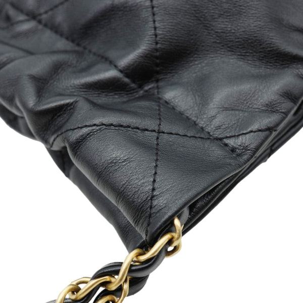 CHANEL 22 Small Shiny Calfskin Leather Chain Crossbody Bag Black