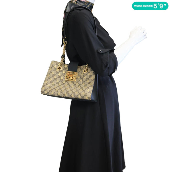GUCCI Padlock Small GG Supreme Bees Canvas Tote Bag Beige 498156