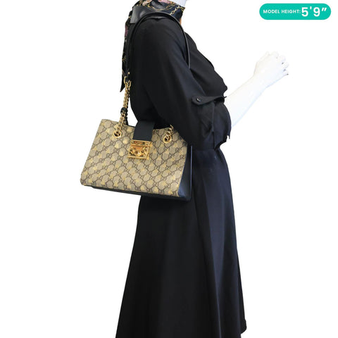 GUCCI Padlock Small GG Supreme Bees Canvas Tote Bag Beige 498156