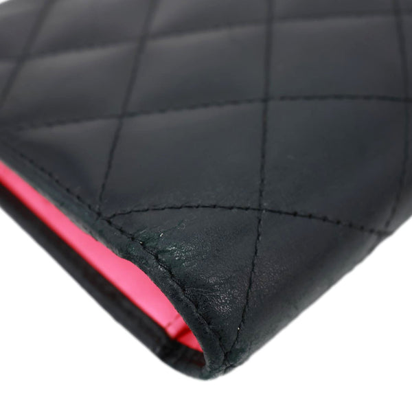 CHANEL Cambon Yen Leather Long Bifold Wallet Black