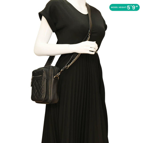 CHANEL Casual Rock Quilted Goatskin Leather Camera Crossbody Bag Black