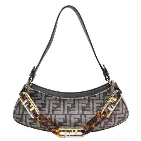 FENDI FF O'Lock Swing Chenille Vitello King Plexiglass Shoulder Bag Grey
