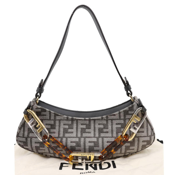 FENDI FF O'Lock Swing Chenille Vitello King Plexiglass Shoulder Bag Grey