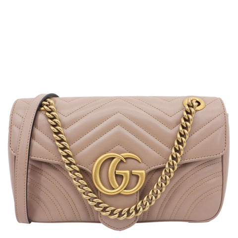 GUCCI GG Marmont Medium Matelasse Chevron Leather Crossbody Bag Taupe 443497